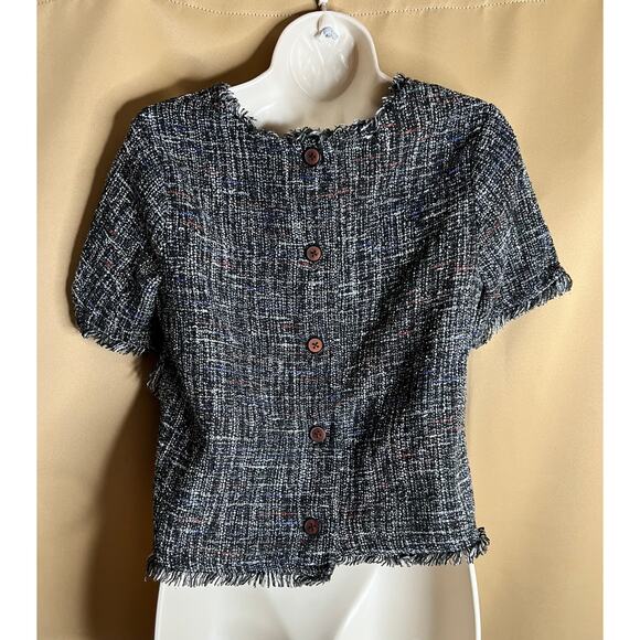 Greylin Tati Tweed Fringe Top S - Picture 4 of 5